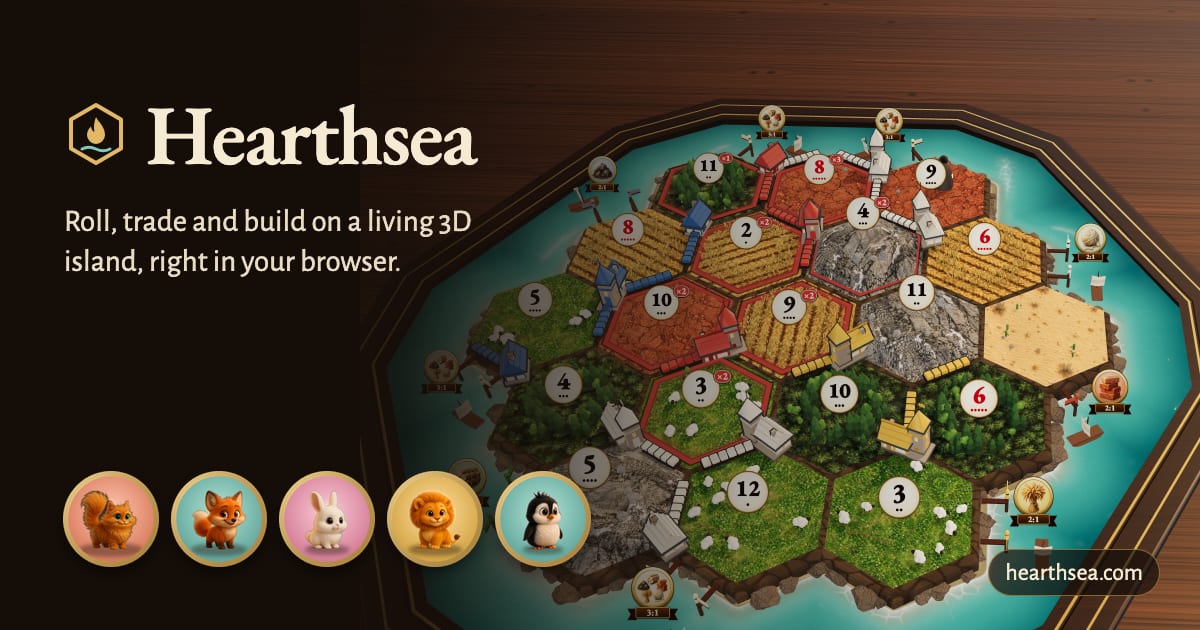 Preview of I made a Catan-style game you play in the browser, and it's now completely free: every mode, online with friends, all 46 maps (I'm the dev)
