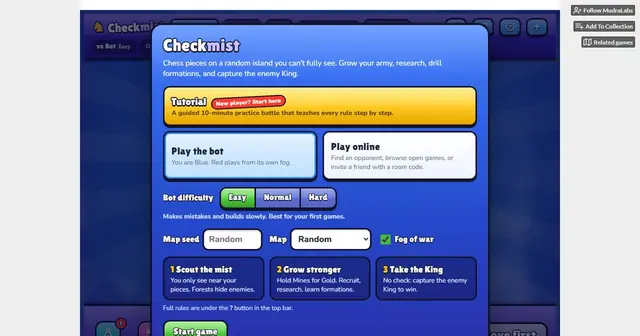 Checkmistを作りました：戦争の霧、ランダムな島、テックツリーがあるチェス。ブラウザで無料、フィードバック募集中 のプレビュー